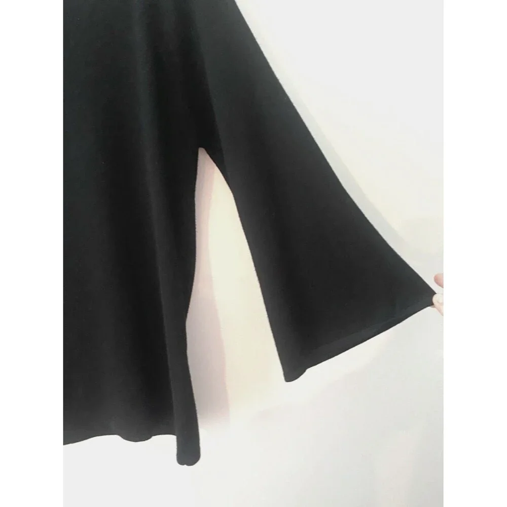 Chico's Black Boatneck Flare Sleeve Pullover Sweater Lightweight Knit Womens L